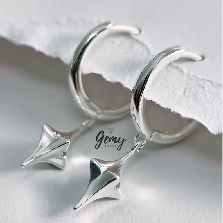 Khuyên tai nam tròn bạc 925 đính ngôi sao trơn basic, cực chất Starlight (1 chiếc) | GEMY SILVER KN66