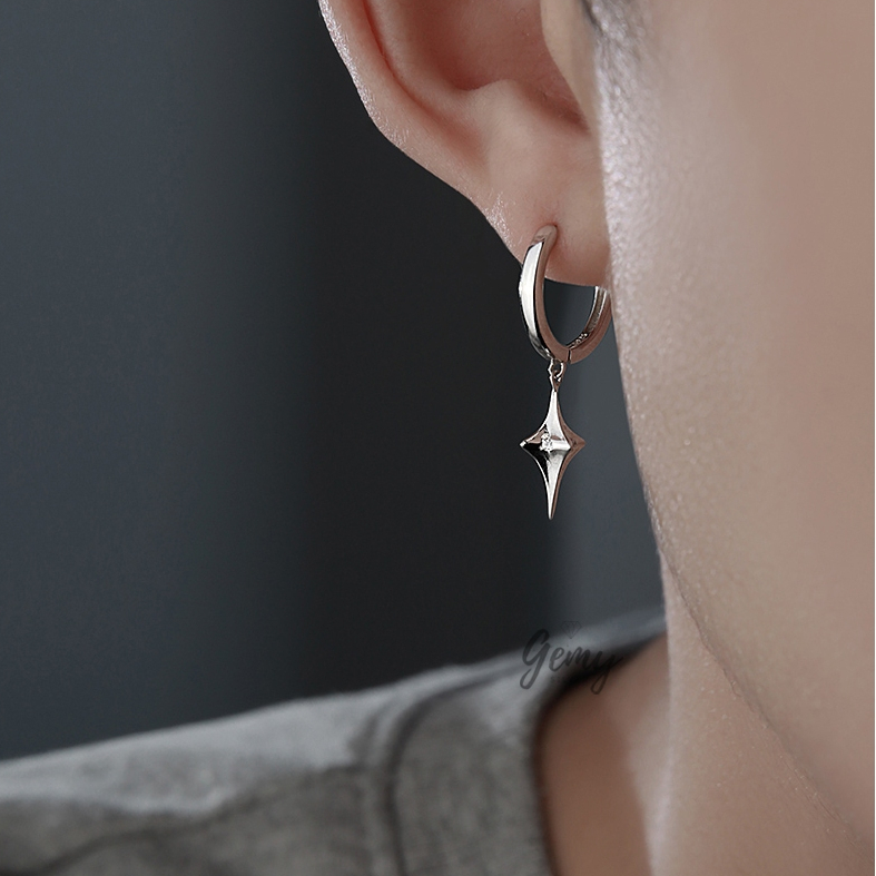 Khuyên tai nam tròn bạc 925 đính ngôi sao trơn basic, cực chất Starlight (1 chiếc) | GEMY SILVER KN66