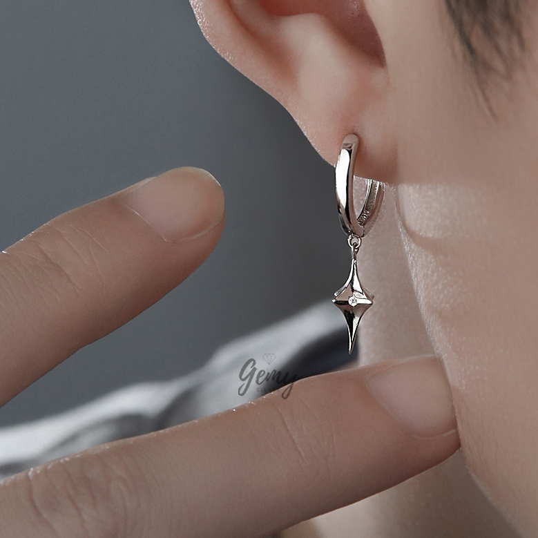Khuyên tai nam tròn bạc 925 đính ngôi sao trơn basic, cực chất Starlight (1 chiếc) | GEMY SILVER KN66
