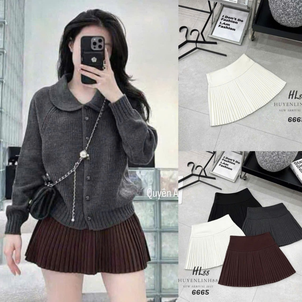 Chân váy dạ dập ly nhỏ dáng chữ A cạp cao chuẩn form tôn dáng Joolate 579_P0k39