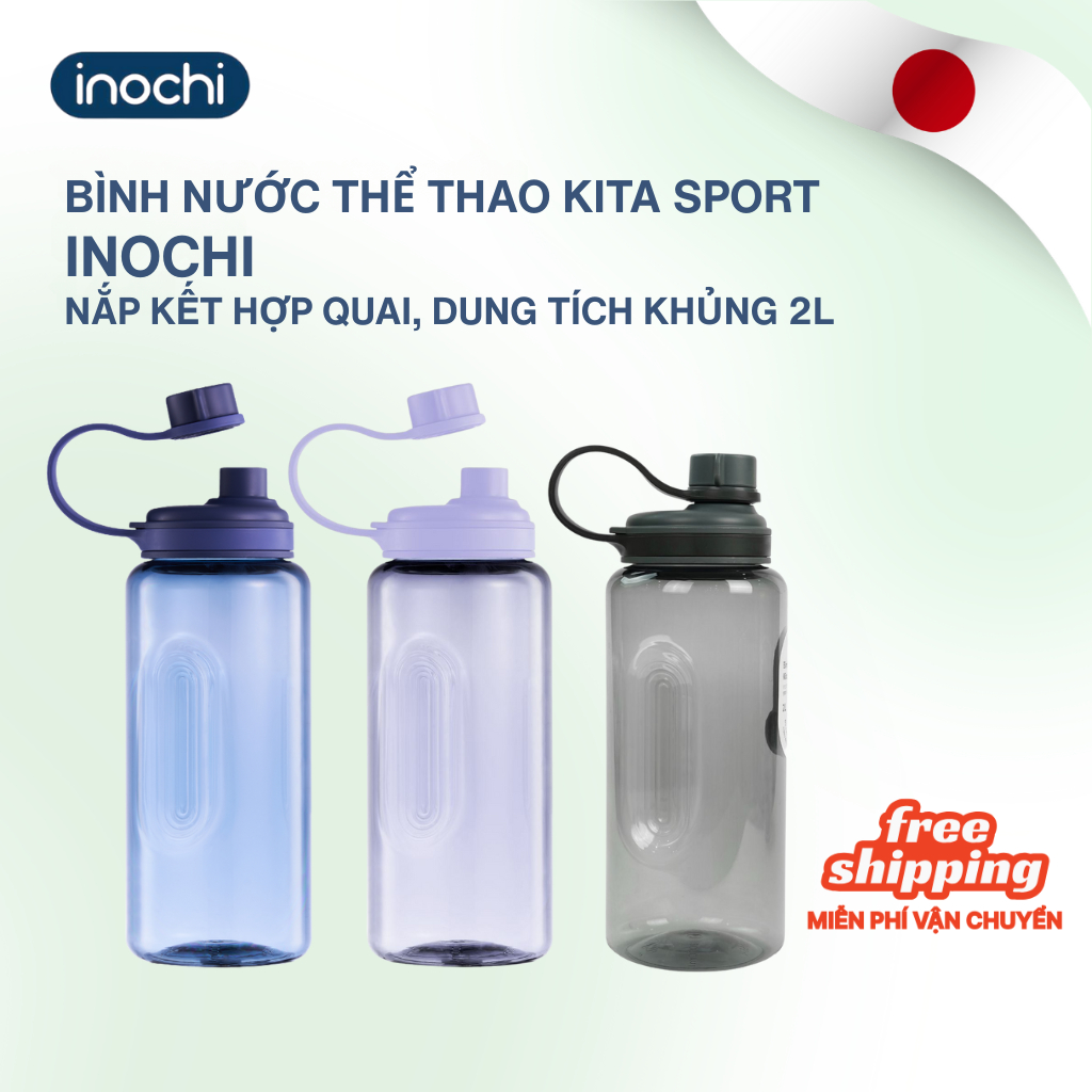 Bình nước thể thao Kita Sport nhựa Tritan TẶNG ống hút, không BPA, dung tích 2L, chính hãng Inochi