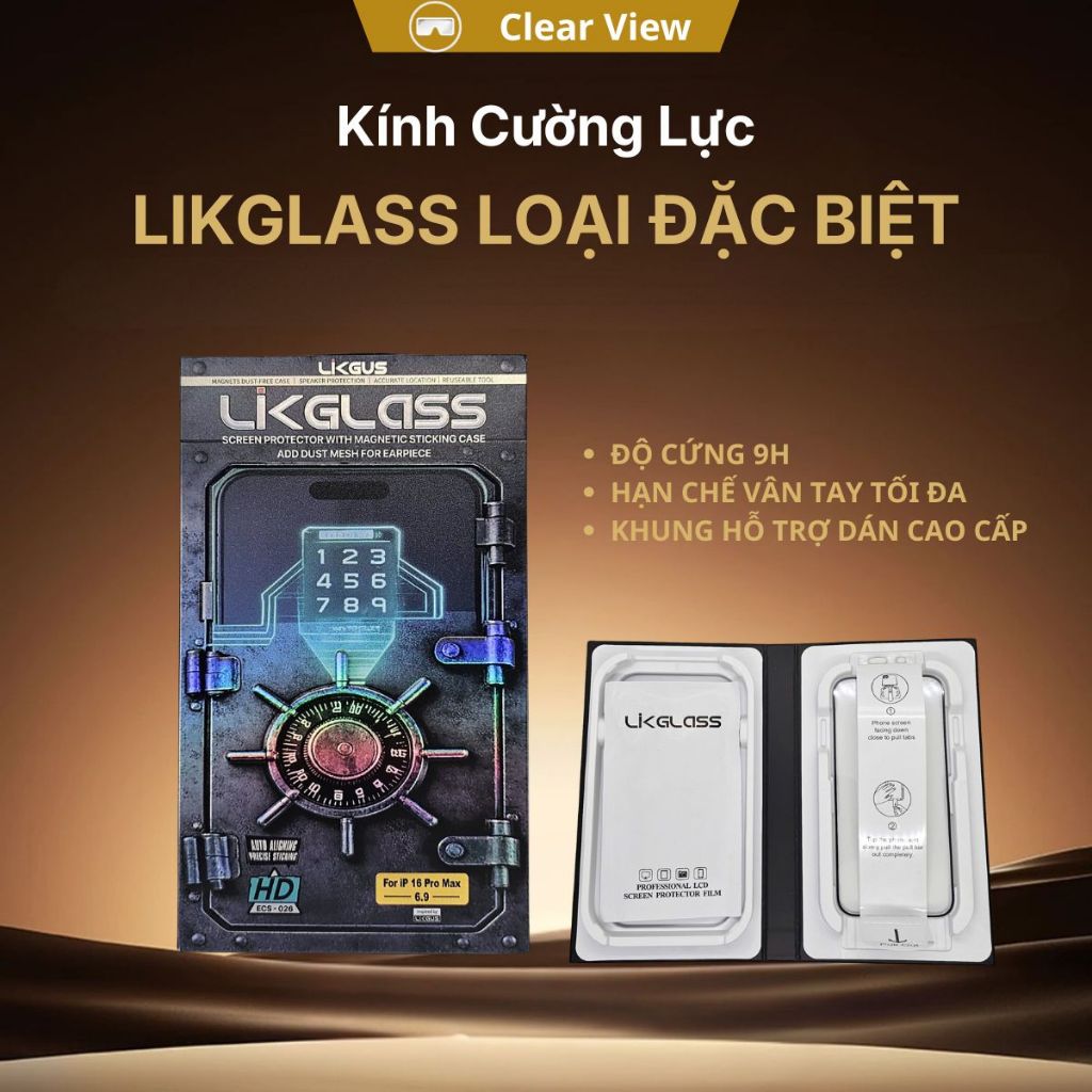 [ƯU ĐÃI 10%] Kính Cường Lực Hộp Rút CLEAR VIEW Siêu cứng 9H  Hạn Chế Vân Tay, Viền Mỏng cho IP 12 13 14 15 16 17 Promax