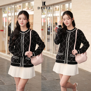 [ĐỘC QUYỀN SHOPEE x DELIZ] Áo khoác cardigan len cổ tròn kẻ trám form rộng dài tay cho nữ CD111