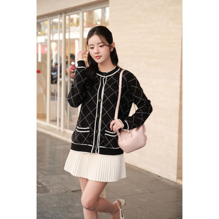 [ĐỘC QUYỀN SHOPEE x DELIZ] Áo khoác cardigan len cổ tròn kẻ trám form rộng dài tay cho nữ CD111