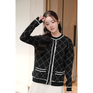 [ĐỘC QUYỀN SHOPEE x DELIZ] Áo khoác cardigan len cổ tròn kẻ trám form rộng dài tay cho nữ CD111