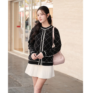 [ĐỘC QUYỀN SHOPEE x DELIZ] Áo khoác cardigan len cổ tròn kẻ trám form rộng dài tay cho nữ CD111