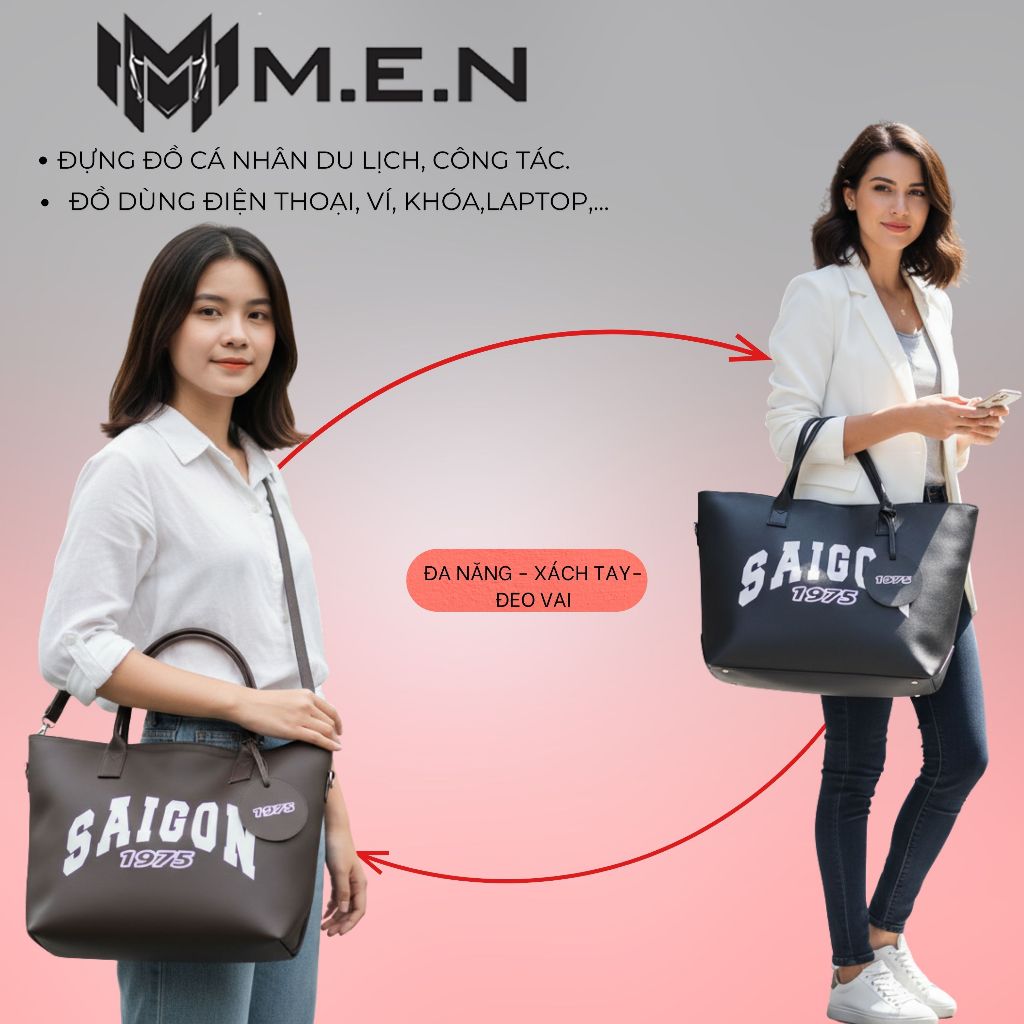 Túi quai xách văn phòng sài gòn 1975 có 2 size lớn nhỏ nhiều chức năng [HÀNG AUTH-CHỌN MÀU]