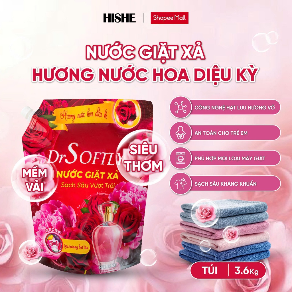 [ MUA 2 GIẢM 50% ] Nước giặt xả 5IN1 Drsoftly 3,6Kg SẠCH SÂU X4, đánh bay bùn đất, dầu mỡ, mùi đồ ăn, lưu hương đến 72h
