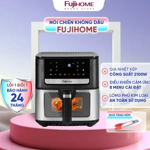 Nồi chiên không dầu 9 Lít Nhập Khẩu 2000W Fujihome, Gia nhiệt kép mặt kính cảm ứng LED 8 chế độ nấu lòng nồi lót inox