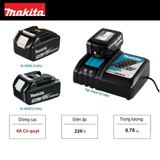 Pin và Đế Sạc Pin 18V Makita DC18RC - BL1830B - BL1850B Sạc có quạt tải nhiệt làm mát khi sạc và còi báo