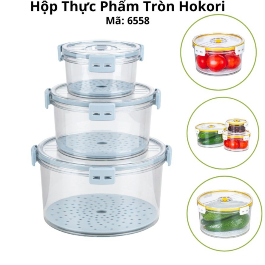 Hộp Đựng Thực Phẩm Tròn Hokori Ngăn Mùi, Ngăn Vi Khuẩn Xâm Nhập Chính Hãng Việt Nhật (mã 6558)
