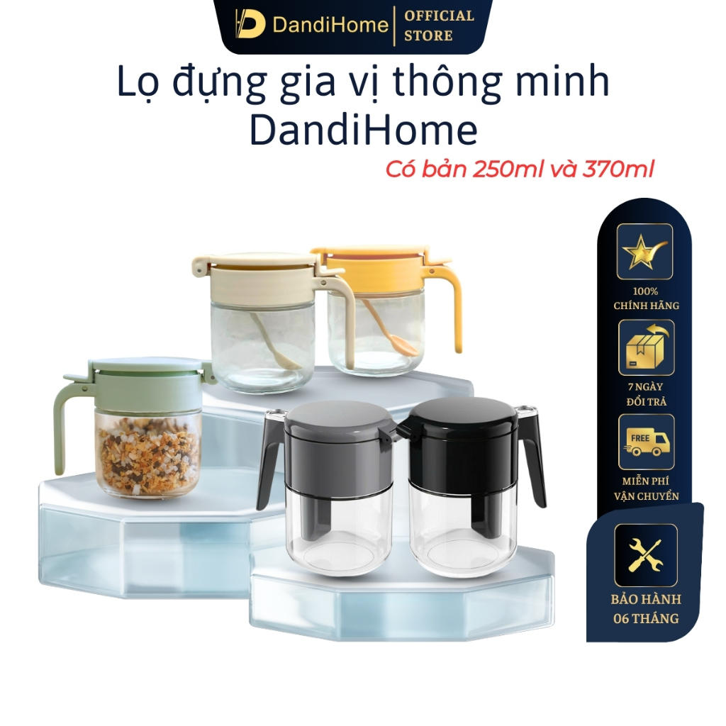 Lọ đựng gia vị, hũ đựng gia vị thủy tinh và nhựa PP DandiHome có thìa thông minh