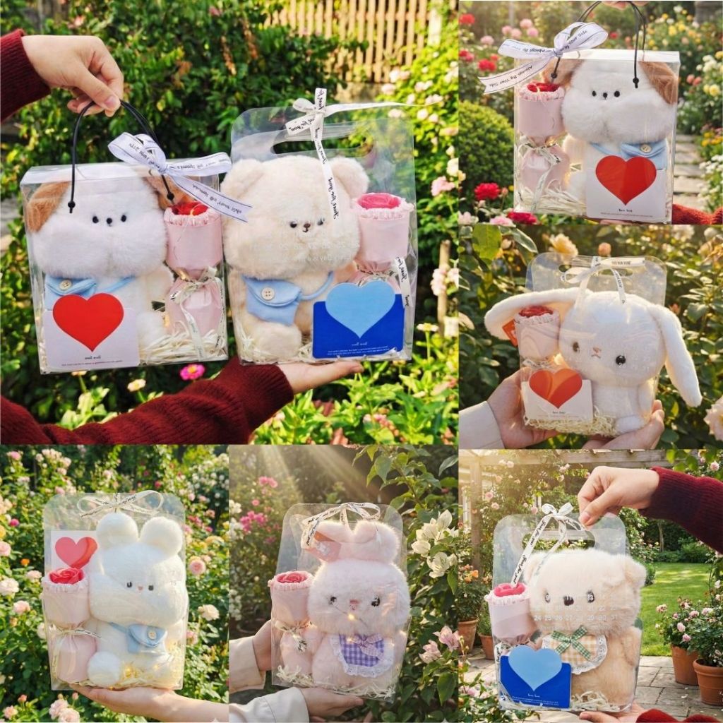 Set Quà Tặng Gấu Bông Gồm Bó Hoa,Thiệp, Đèn Led Làm Quà Sinh Nhật,Valentine,Noel,6/3,8/3 Cho Bé,Bạn Trai/Gái