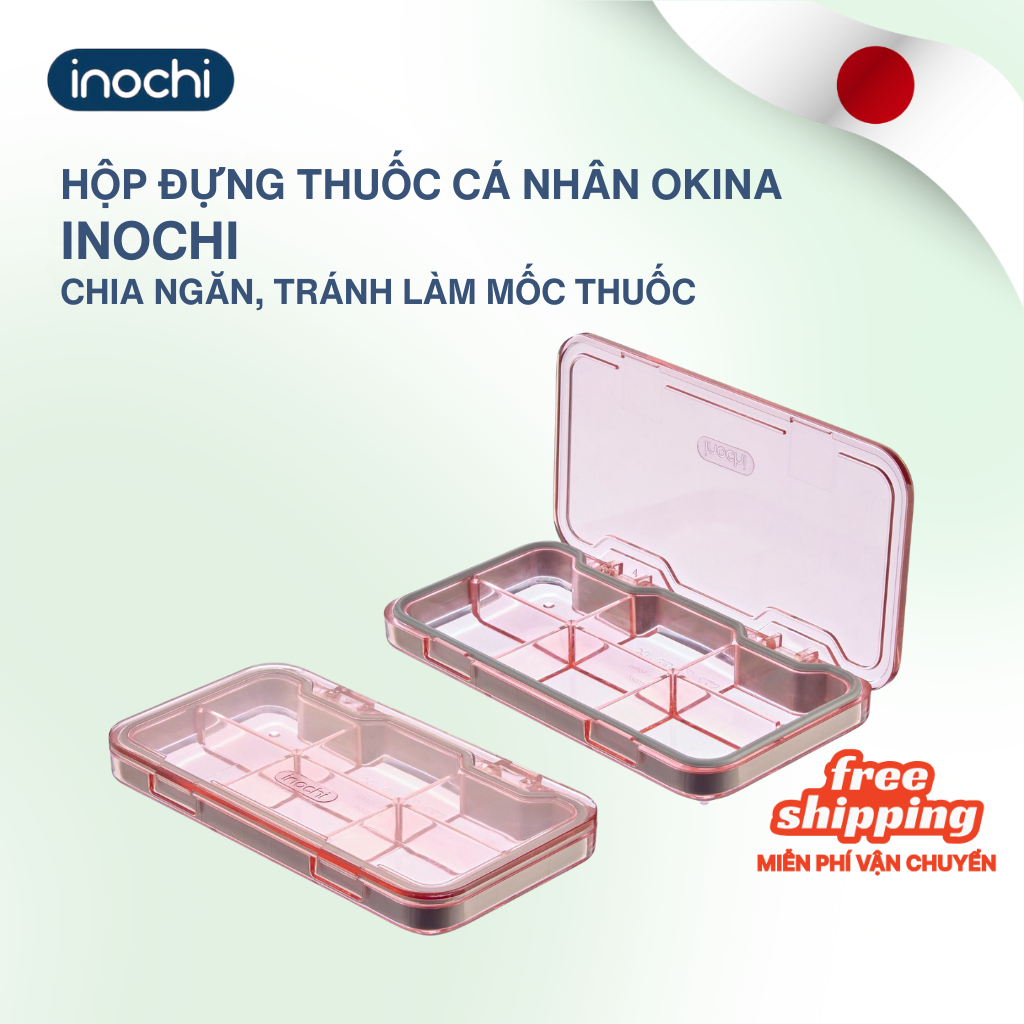 HỘP ĐỰNG THUỐC CÁ NHÂN Okina Inochi Từ Nhựa PP, Chia Ngăn, Phân Loại Thuốc & Vitamin, Ngăn Ẩm Mốc
