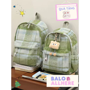 BaLo (XINHXINH) Balo Cặp Sách Đi Học Kẻ Caro Vải Nhung Đơn Giản BL451