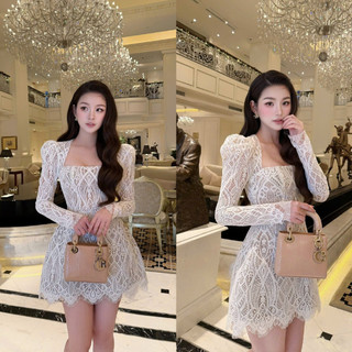 MIMI CLOTHING - Đầm ngắn phối ren tiểu thư nhẹ nhàng