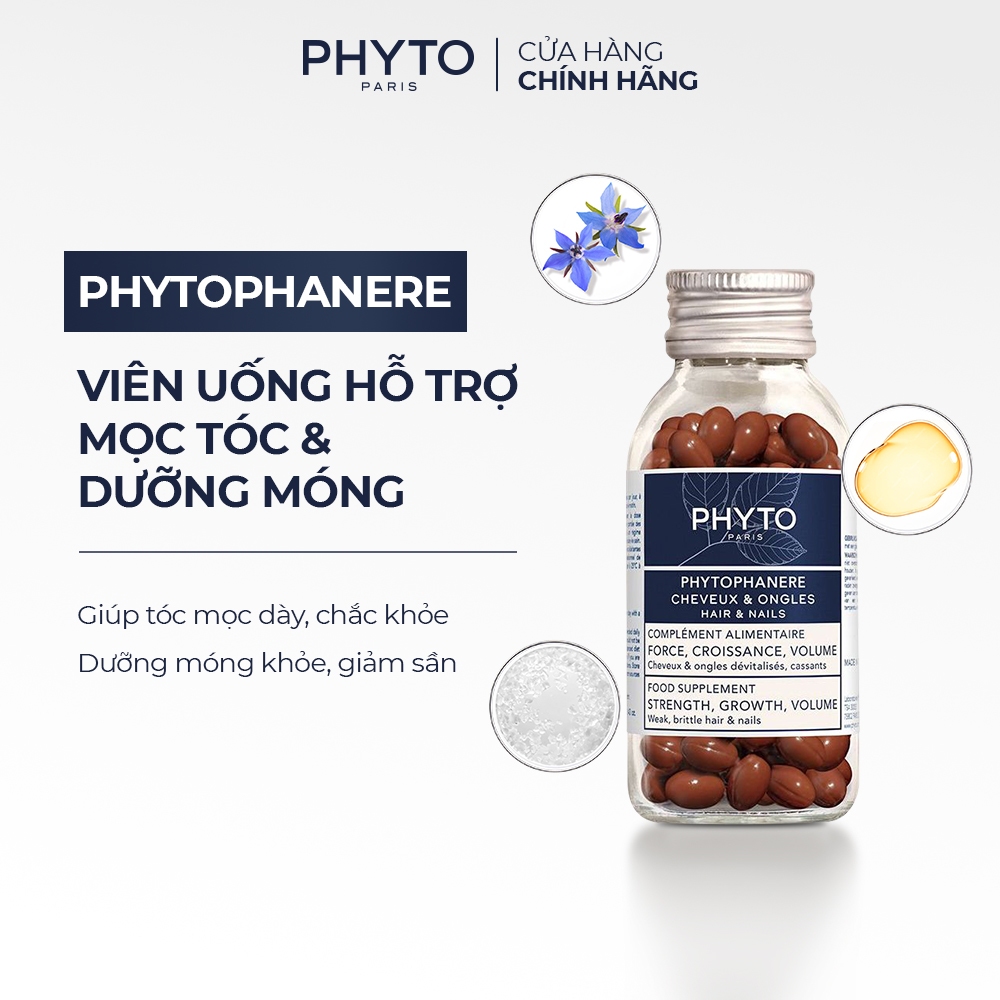Thực phẩm bảo vệ sức khỏe PHYTO Phanere - Bổ sung Biotin, kẽm giúp hỗ trợ mọc tóc, dưỡng móng chắc khỏe (Hộp120 viên)