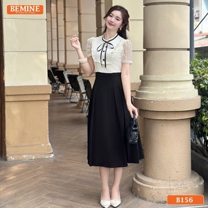Đầm thiết kế BEMINE cổ tròn viền bèo dáng chữ A phù hợp đi làm-B156
