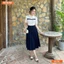 Đầm thiết kế BEMINE cổ sơ mi phối viền dáng chữ A tùng xếp ly phù hợp đi làm-B158