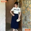 Đầm thiết kế BEMINE cổ sơ mi phối viền dáng chữ A tùng xếp ly phù hợp đi làm-B158