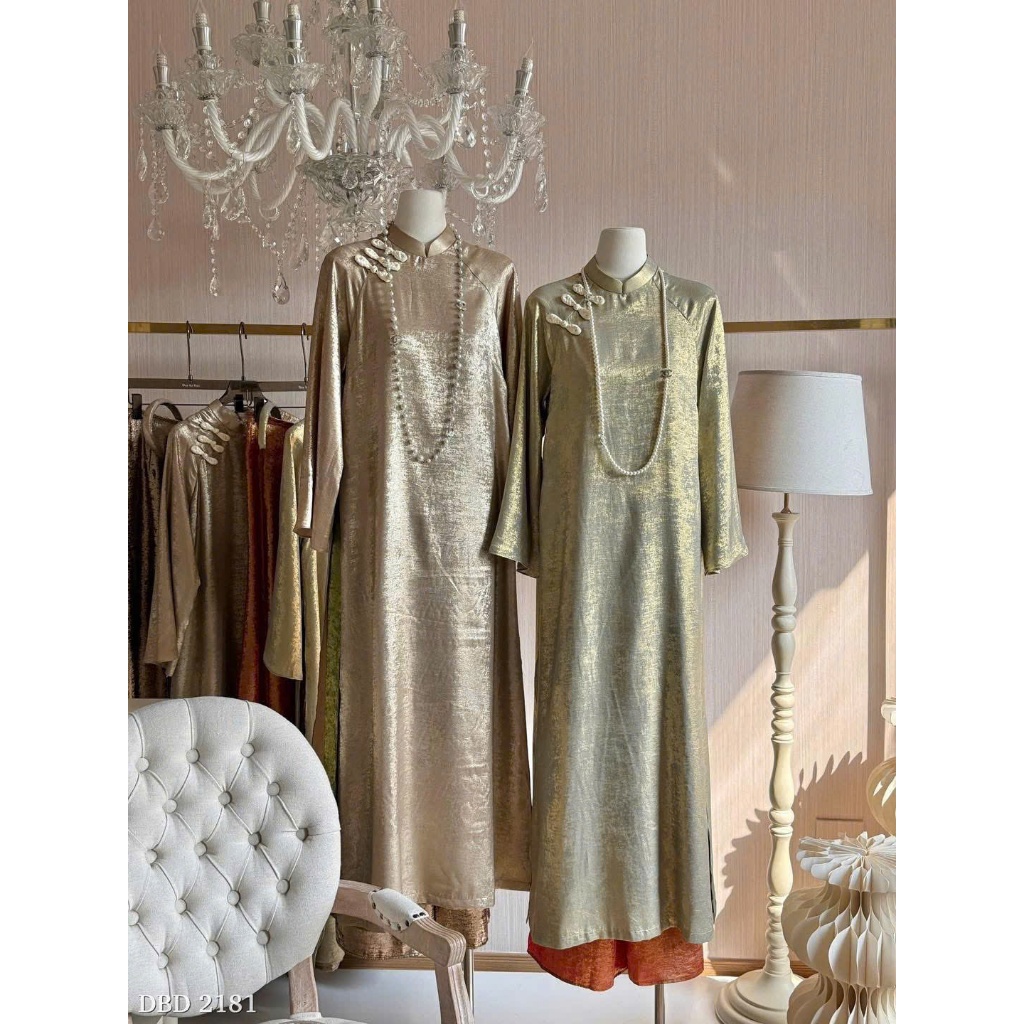 NH CLOTHER -Áo dài cách tân nữ chất lụa ánh kim sang trọng thiết kế cổ tàu đính nơ tàu phong cách quý tộc