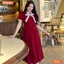 Đầm thiết kế BEMINE cổ trụ phối sọc nơ dáng chữ A phù hợp đi chơi-B162