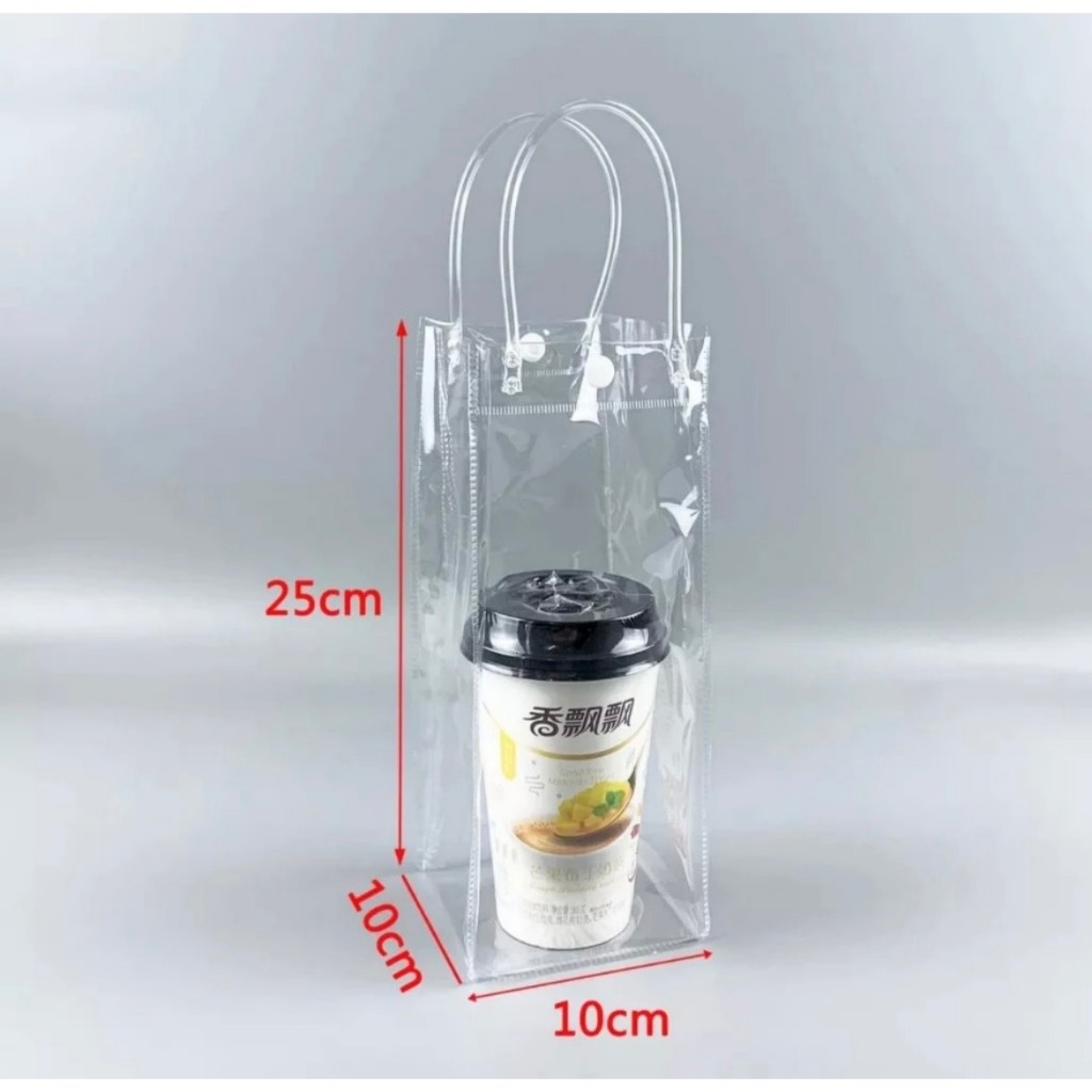 Túi Trong Suốt Đựng Bình Giữ Nhiệt Có Tay Cầm và nút cài bấm Tiện Lợi Kích Thước 25x10x10cm Nhựa PVC Cao Cấp