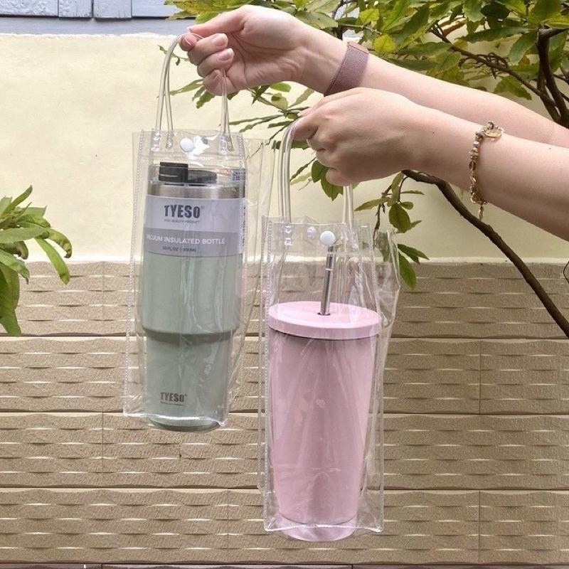 Túi Trong Suốt Đựng Bình Giữ Nhiệt Có Tay Cầm và nút cài bấm Tiện Lợi Kích Thước 25x10x10cm Nhựa PVC Cao Cấp