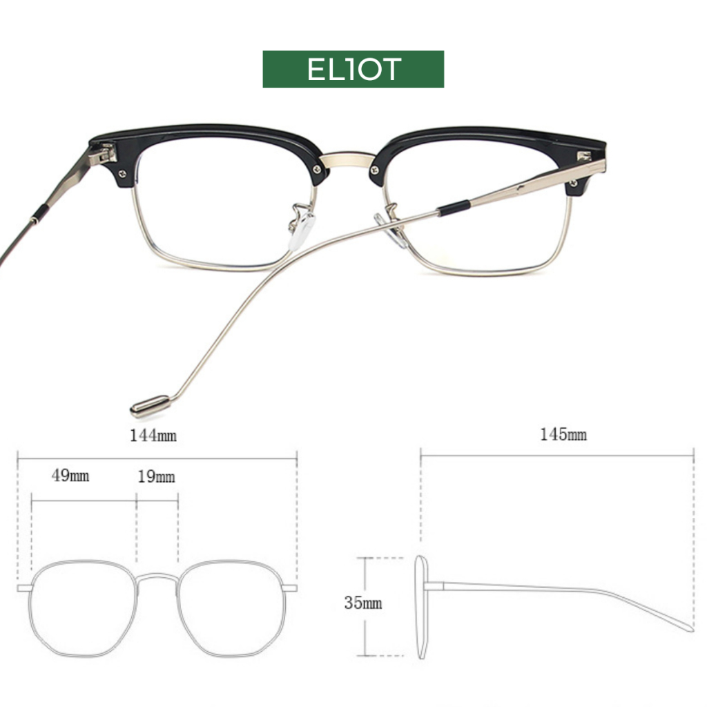 Gọng kính ELIOT EYEWEAR mắt kính nửa viền Clubmaster thời trang tròng kính chống ánh sáng xanh EL52010