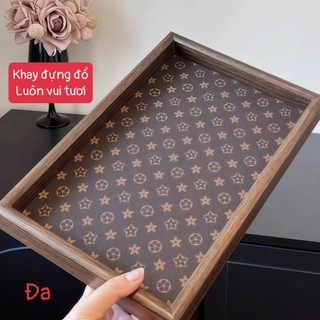 KHAY GỖ ĐA NĂNG có tay cầm phong cách cổ điển có lót da, dùng cho bưng bê, trang trí.