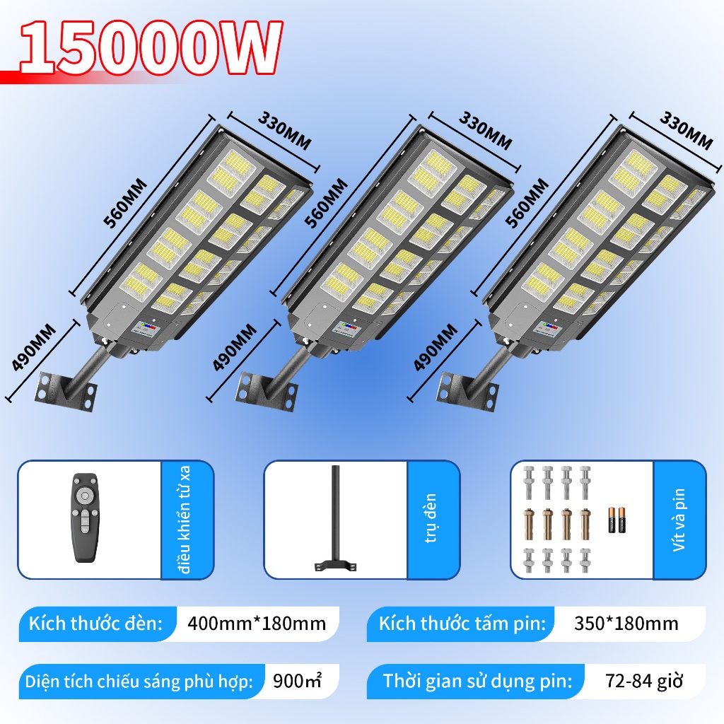 【Mua 1 tặng 1】Đèn năng lượng mặt trời15000W đèn sân vườn Tuổi thọ pin lâu dài Nạp điện nhanh chóng Chống thấm ngoài trờ