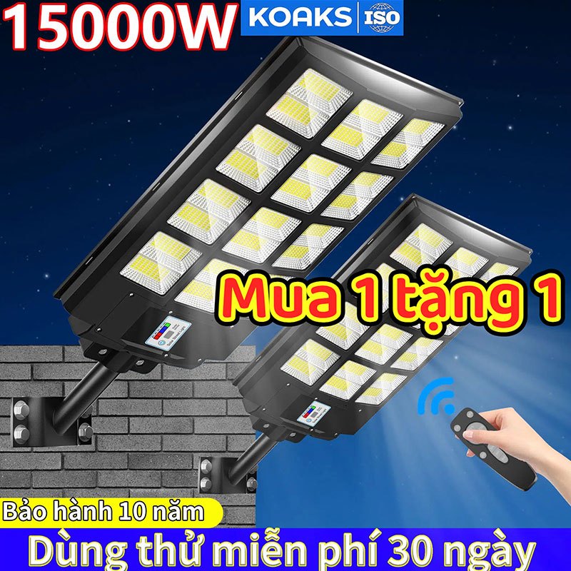 【Mua 1 tặng 1】Đèn năng lượng mặt trời15000W đèn sân vườn Tuổi thọ pin lâu dài Nạp điện nhanh chóng Chống thấm ngoài trờ