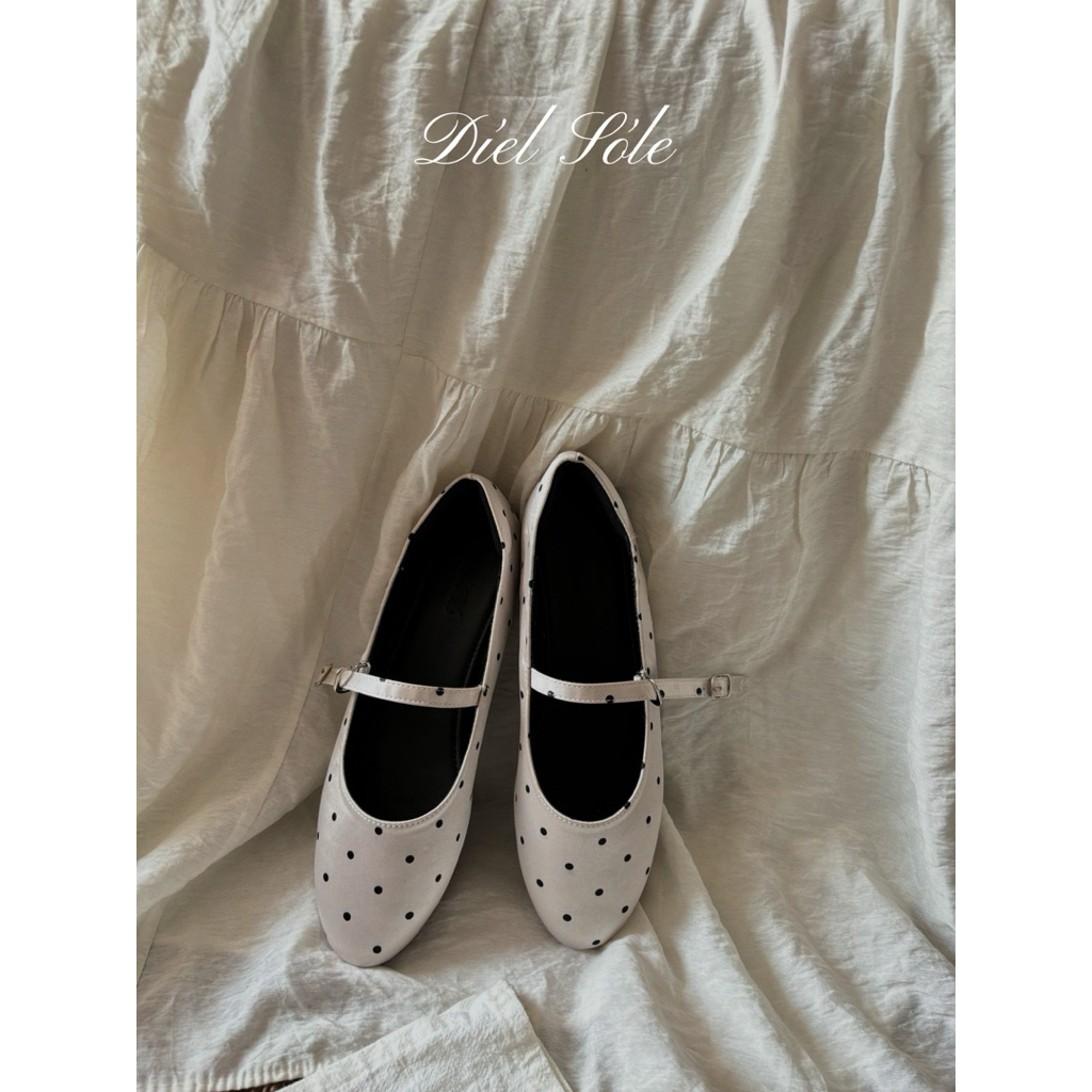 [SẴN- HOẢ TỐC] Giày Mary Jane Caramel Polka - Nâu Chấm Bi Vintage Chất Liệu Lụa Satin By Díel Sóle