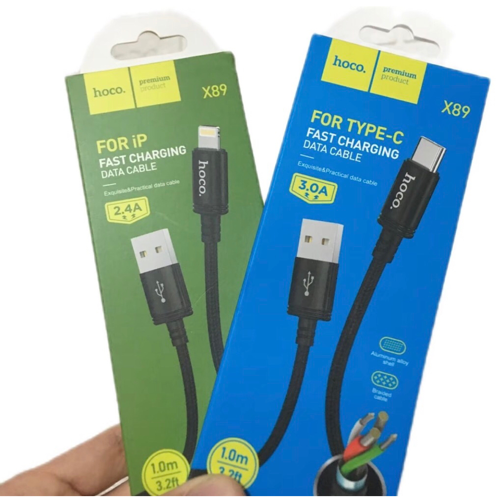 DÂY SẠC ĐIỆN THOẠI HOCO BỌC DÙ X89, Dài 1M, Usb ra Lightning , TypeC ,Micro.