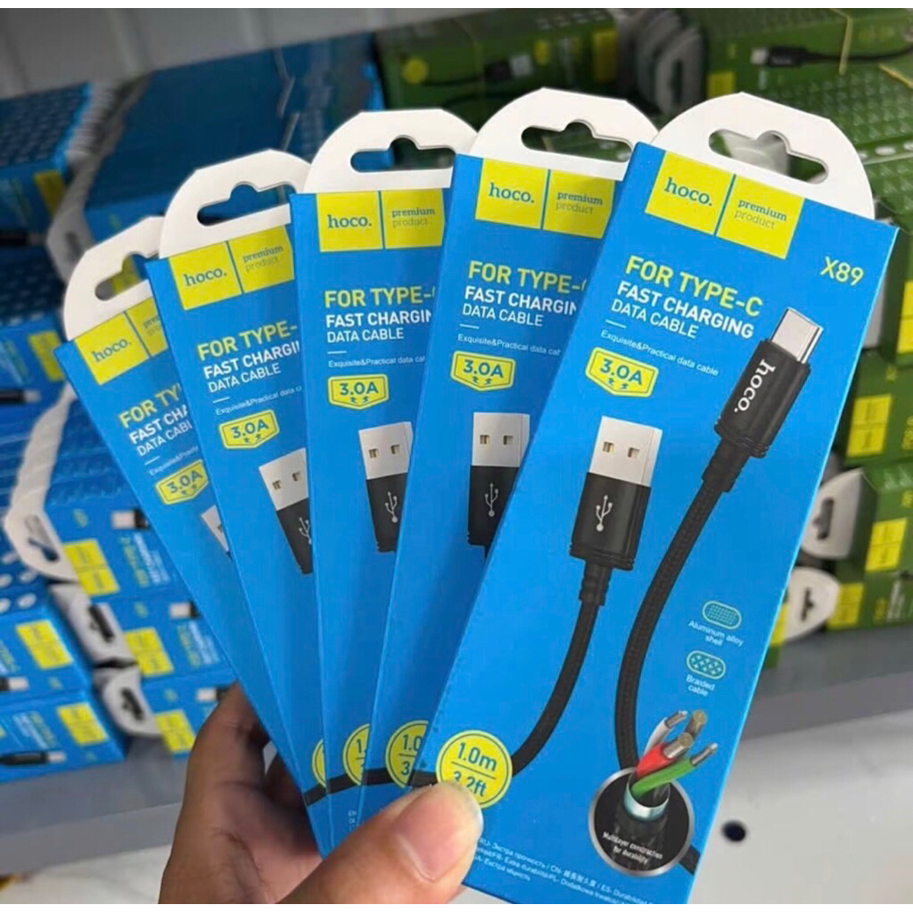 DÂY SẠC ĐIỆN THOẠI HOCO BỌC DÙ X89, Dài 1M, Usb ra Lightning , TypeC ,Micro.