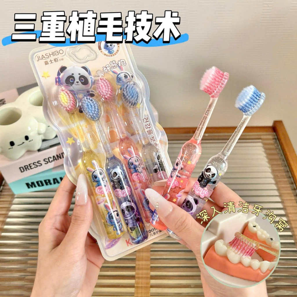 Set vỉ 4 cây bàn chải đánh răng bé trai và bé gái, màu sắc dễ thương. lông tơ siêu mềm, từ 3-8t