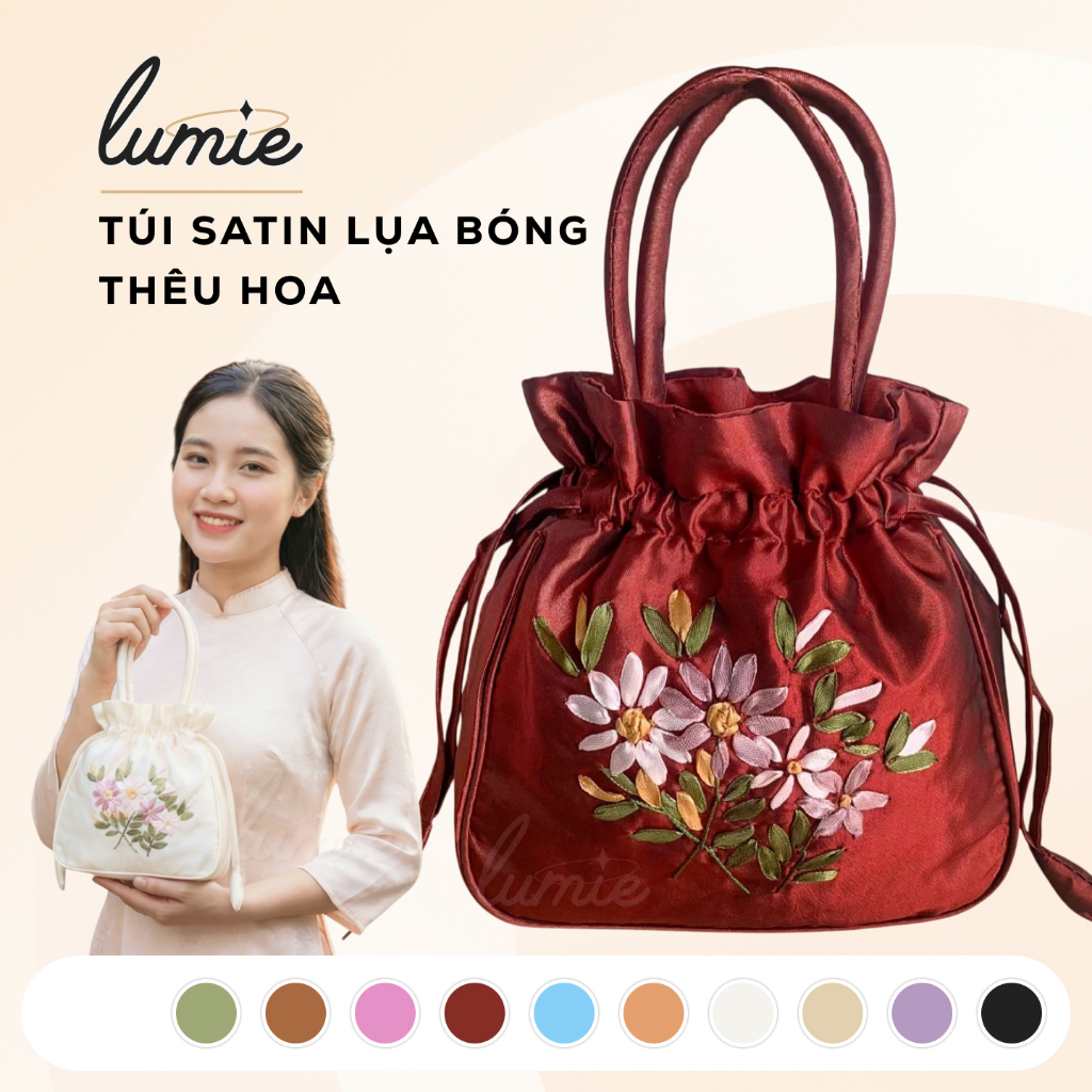 Túi Xách Cầm Tay Thêu Hoa Ruy Băng Vải Satin Vải Lụa Bóng Dây Rút Phụ ...
