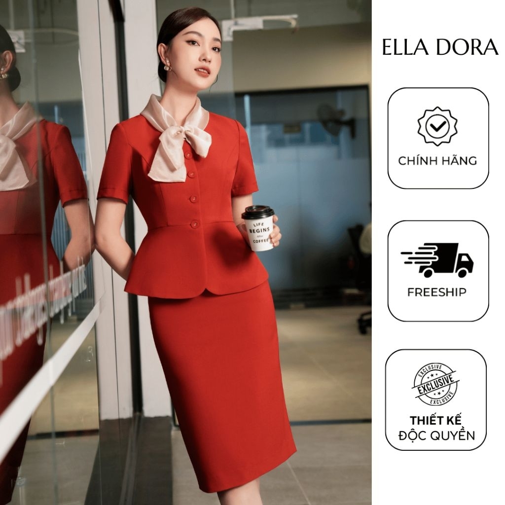 Chân váy ôm ELLA DORA dáng bút chì thanh lịch hiện đại phong cách công sở  màu DỎ GẠCH [CV50]