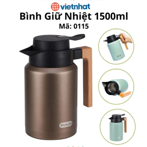 Bình Giữ Nhiệt Quai Gỗ 1500ml Chính Hãng Việt Nhật (mã 0115)