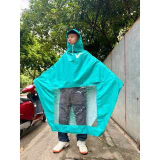 Áo mưa Xanh SM chuẩn hãng cho tài xế xe điện, áo mưa Green SM,  màu xanh dương nhạt. XanhSM raincoat for bike deiver