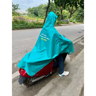 Áo mưa Xanh SM chuẩn hãng cho tài xế xe điện, áo mưa Green SM,  màu xanh dương nhạt. XanhSM raincoat for bike deiver