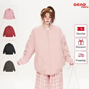 Áo khoác GRADPOPU thêu chữ dành cho nữ dày dặn dáng rộng cực đẹp làm từ chất liệu cotton AK502