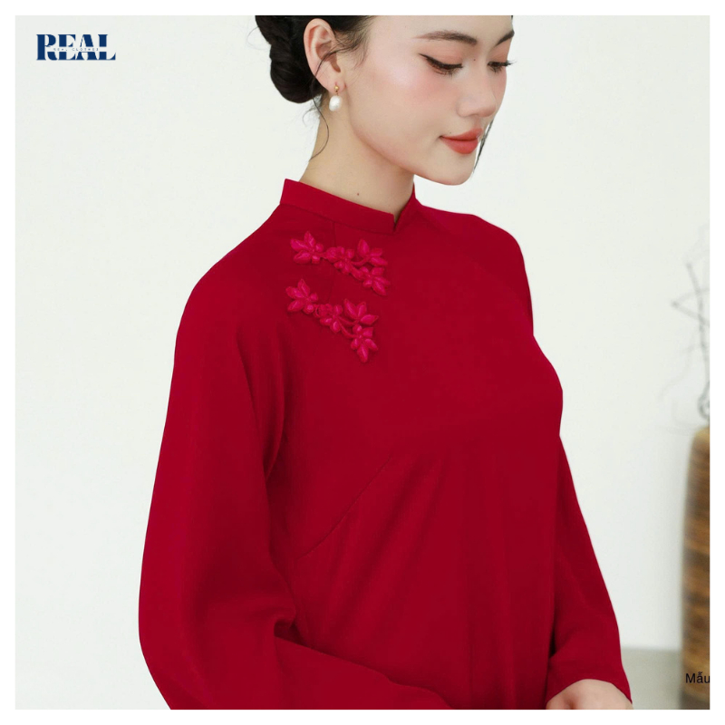Áo dài cách tân tay loe Đoàn Viên đỏ REAL CLOTHES, sang trọng, mềm mại