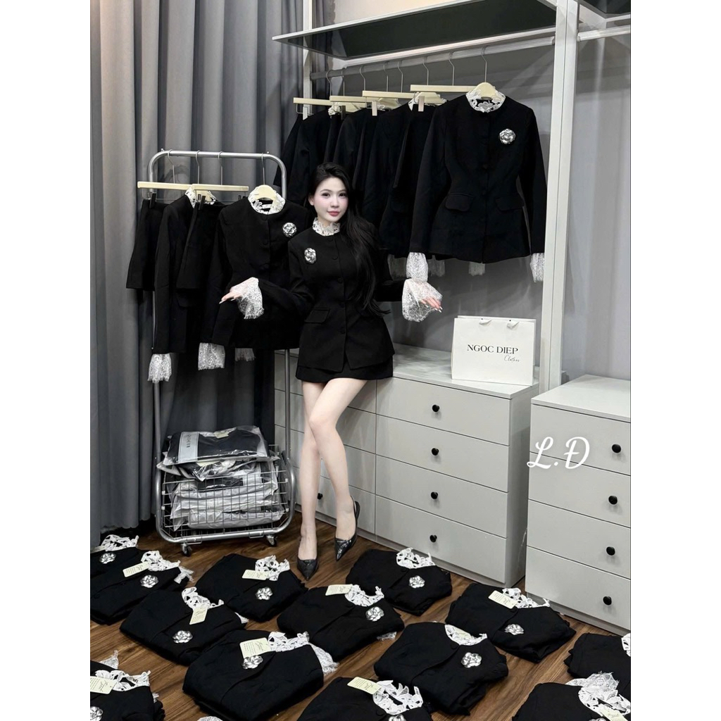 Sét vest chân váy dáng A phối ren   Basic mặc đi chơi đi tiệc xinh   SM