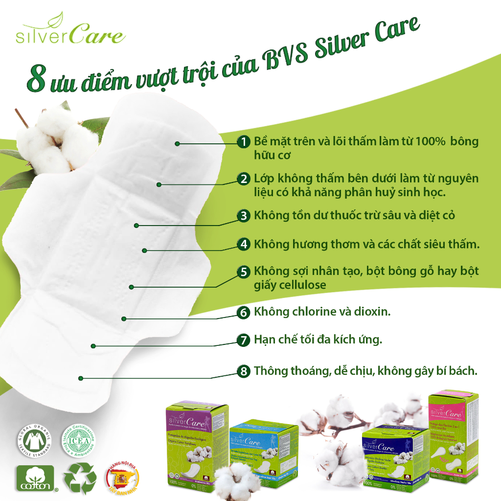 Băng vệ sinh hàng ngày hữu cơ Masmi/ Silvercare Organic Sanitary Pads