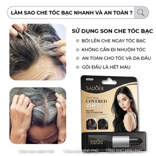 Son Nhuộm Tóc Bạc Thành Đen, Che Phủ Tóc Bạc Tạm Thời 2 Màu Đen Và Nâu Đen Hair Stick