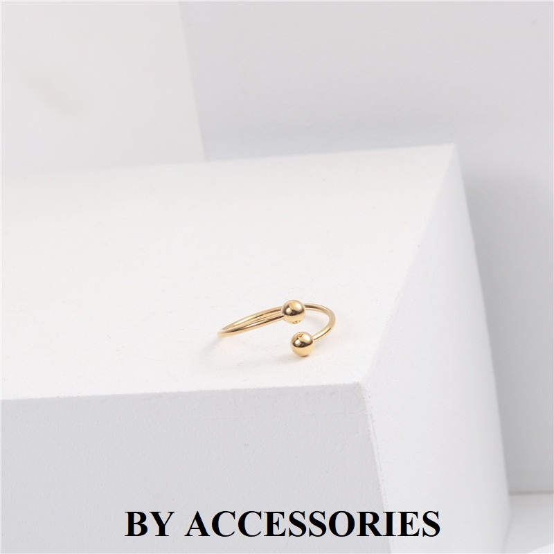 Nhẫn nữ titan kiểu hở 2 đầu bi tròn so le mạ vàng không gỉ WR2541 BY ACCESSORIES