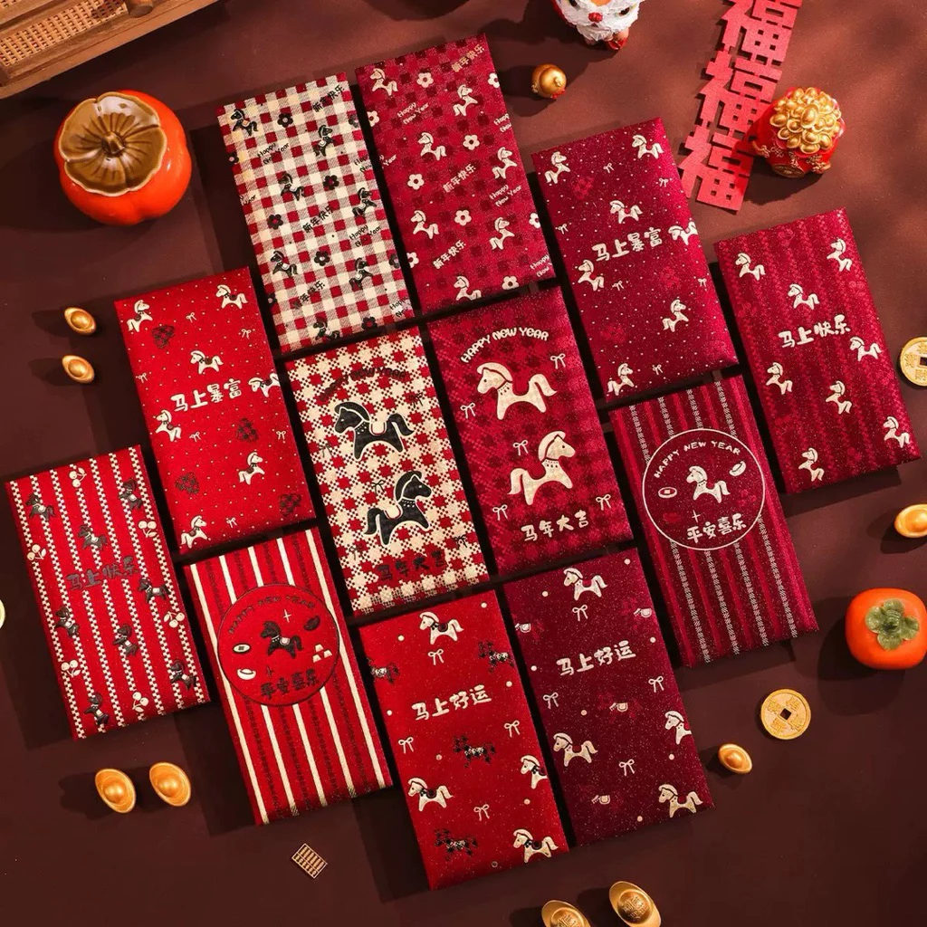 Set 6 Bao Lì Xì Hoạ Tiết Ngựa Cách Điệu
