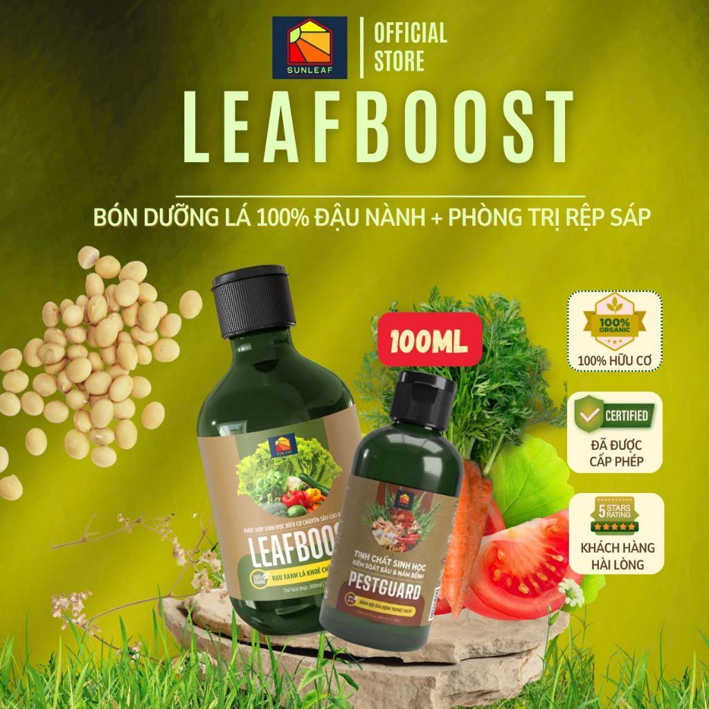 Phòng Rệp Sáp Bọ Trĩ Nhện Đỏ & Dưỡng Rau Dưỡng Lá | 100% Hữu Cơ | Rau, Phong Lan, Hoa Hồng | SUNLEAF