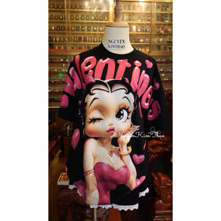 [By.NguyenKimThao] Áo Phông Cotton 100% Betty Bop Valentine Hình In 2 Mặt
